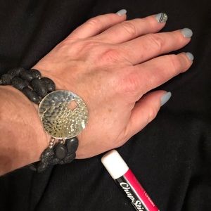 Sterling Silver Hammered Clasp Black Lava - B1511